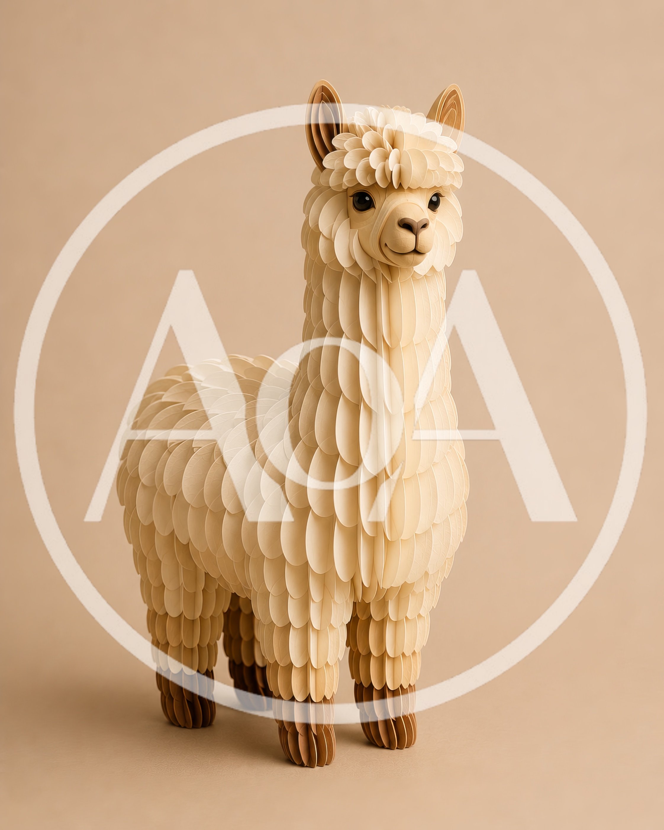 Paper Craft Alpaca Sculpture On Beige Background