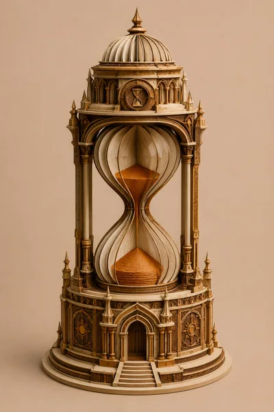 Ornate Architectural Hourglass With Golden Sand