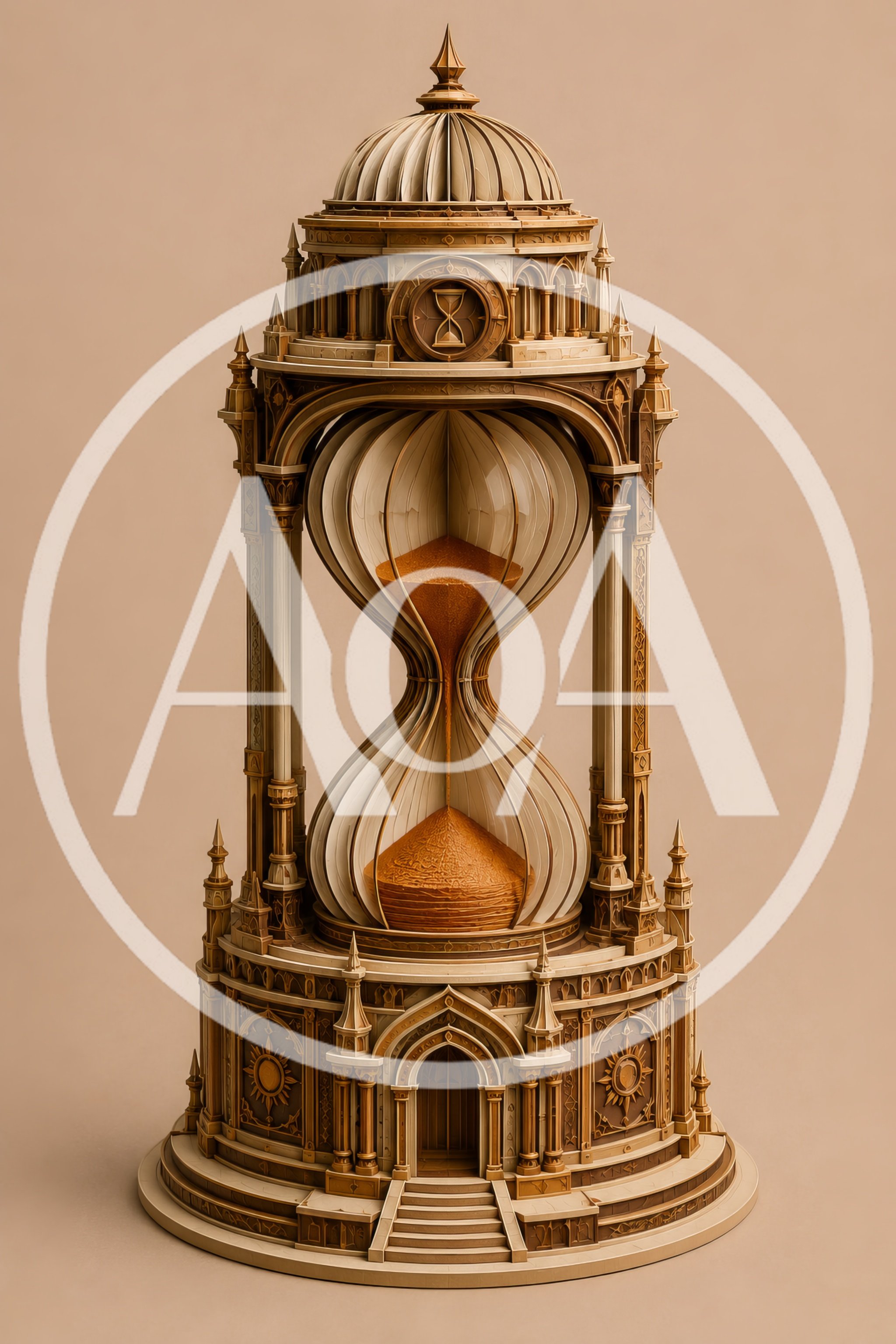 Ornate Architectural Hourglass With Golden Sand