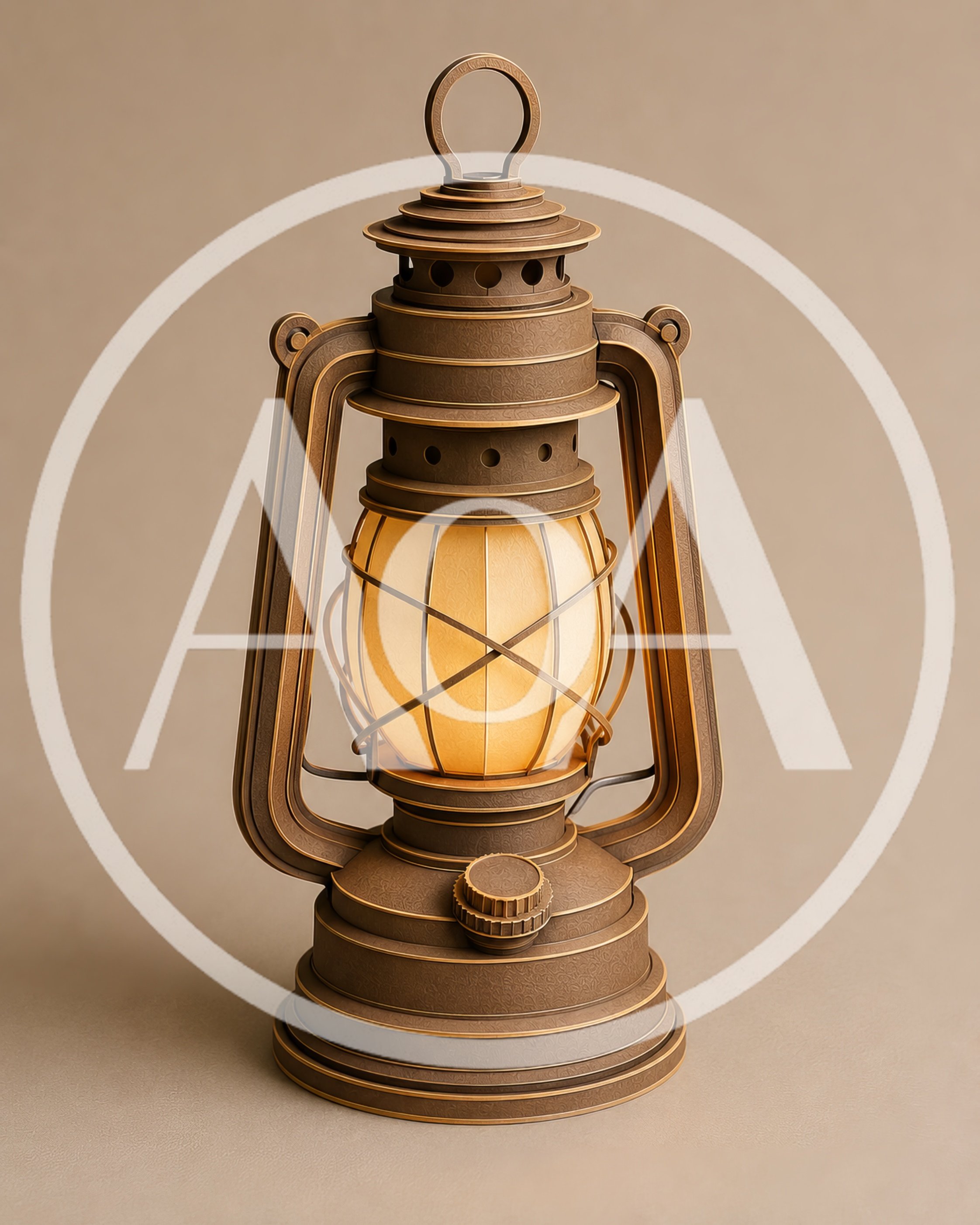 Vintage Style Bronze Lantern With Glowing Light