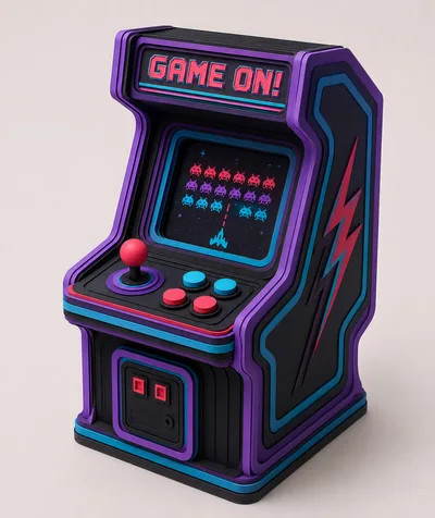 Miniature Retro Arcade Cabinet With Pixel Art Screen