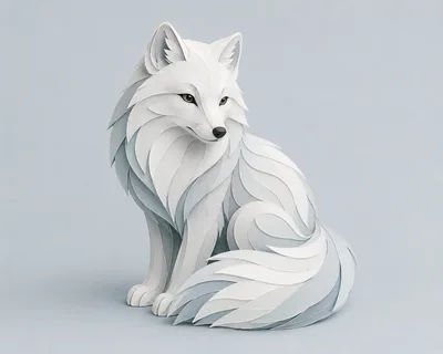 Papercraft Arctic Fox Sculpture On Light Background