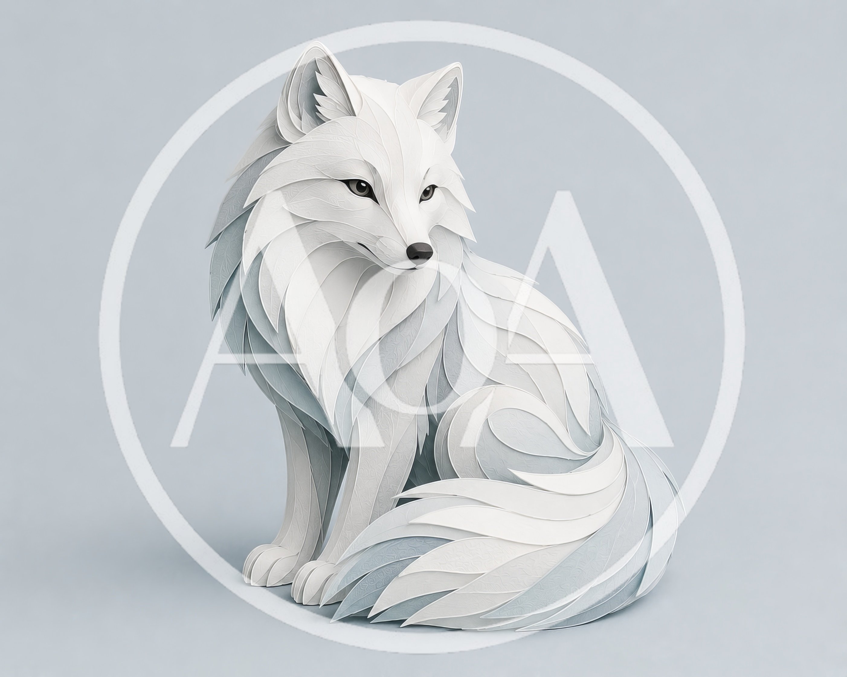 Papercraft Arctic Fox Sculpture On Light Background
