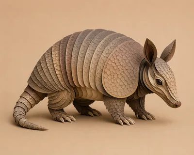 Papercraft Armadillo Sculpture On Solid Background