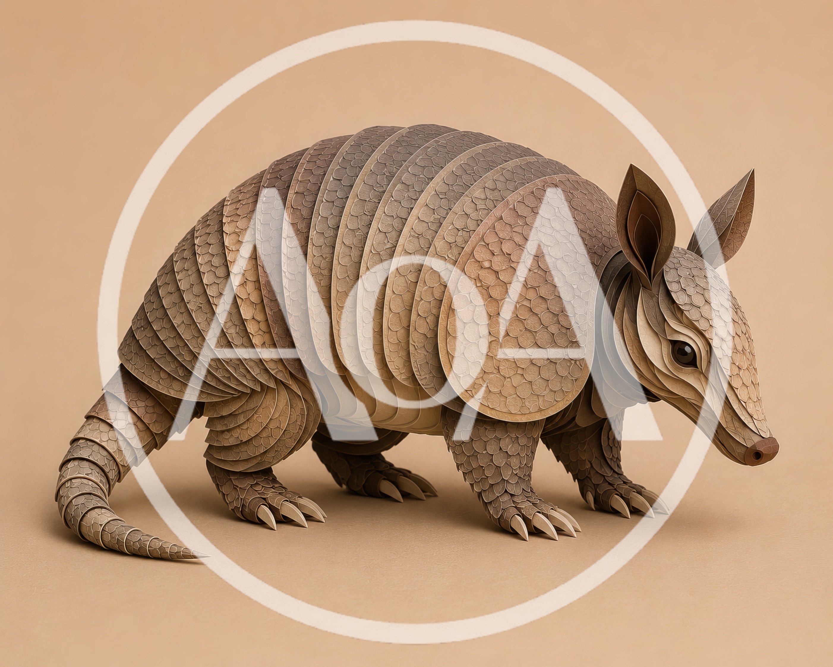 Papercraft Armadillo Sculpture On Solid Background