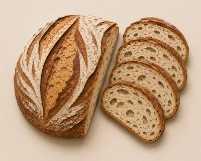Freshly Baked Sourdough Bread Loaf With Slices