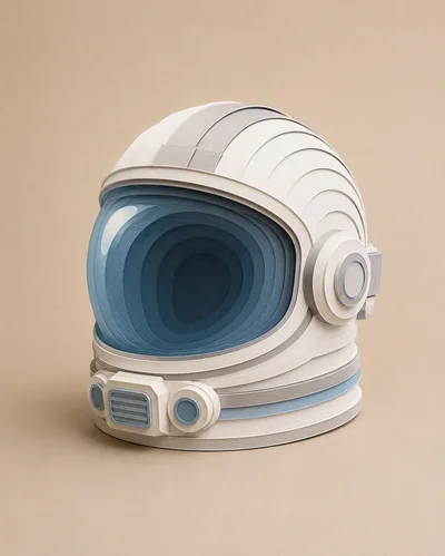 Papercraft Astronaut Helmet Isolated On Beige Background