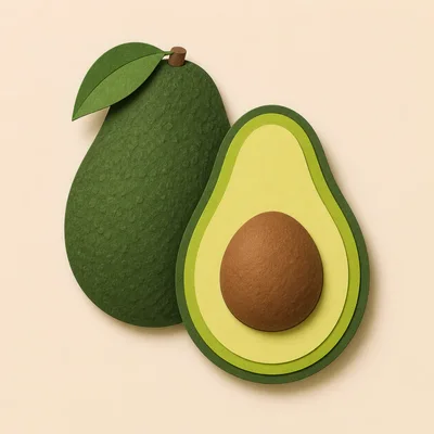 Paper Craft Avocado Illustration With Whole And Halved Fruit