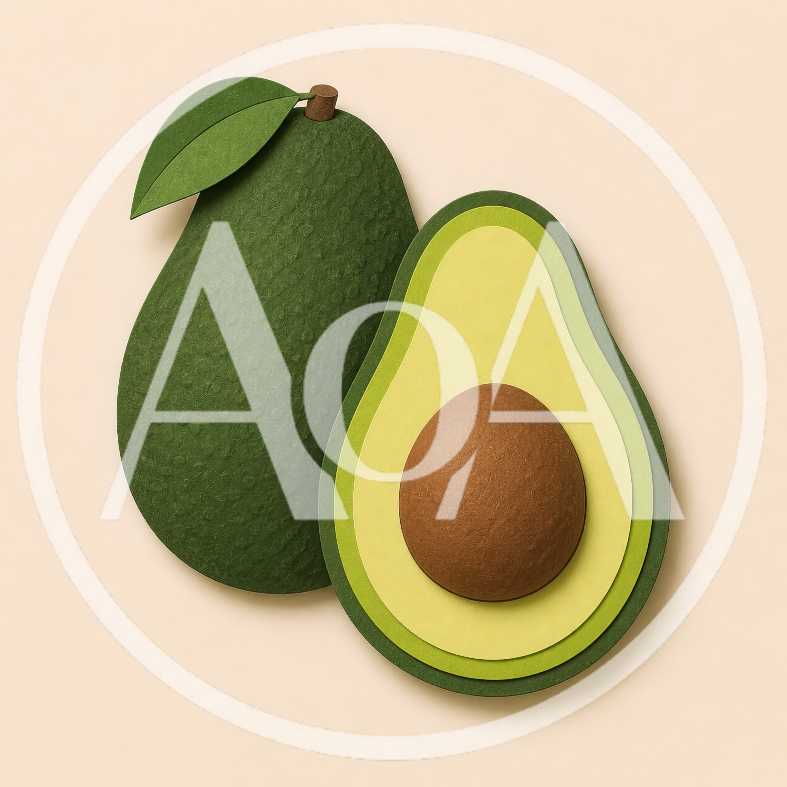 Paper Craft Avocado Illustration With Whole And Halved Fruit