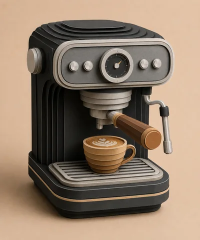 Modern Espresso Machine With Latte Art Coffee Cup