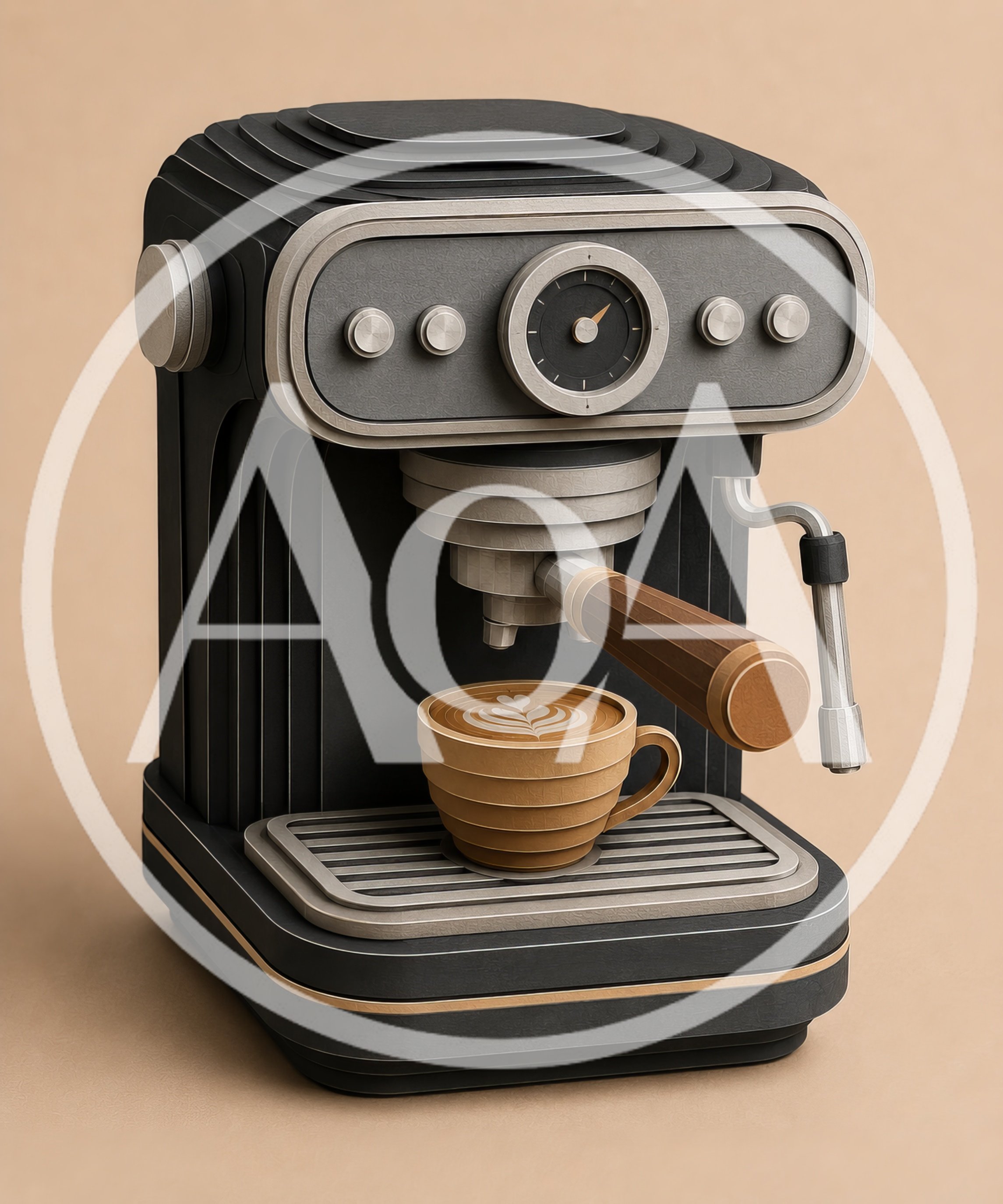 Modern Espresso Machine With Latte Art Coffee Cup