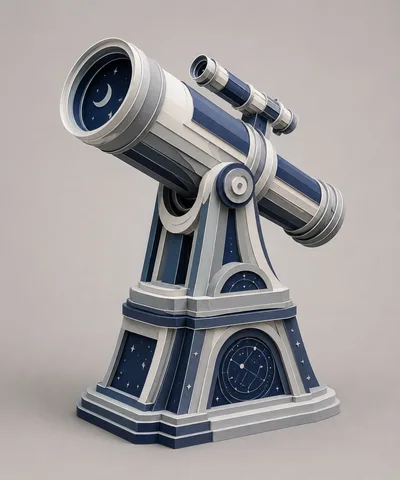 Stylized Decorative Telescope On Ornate Pedestal