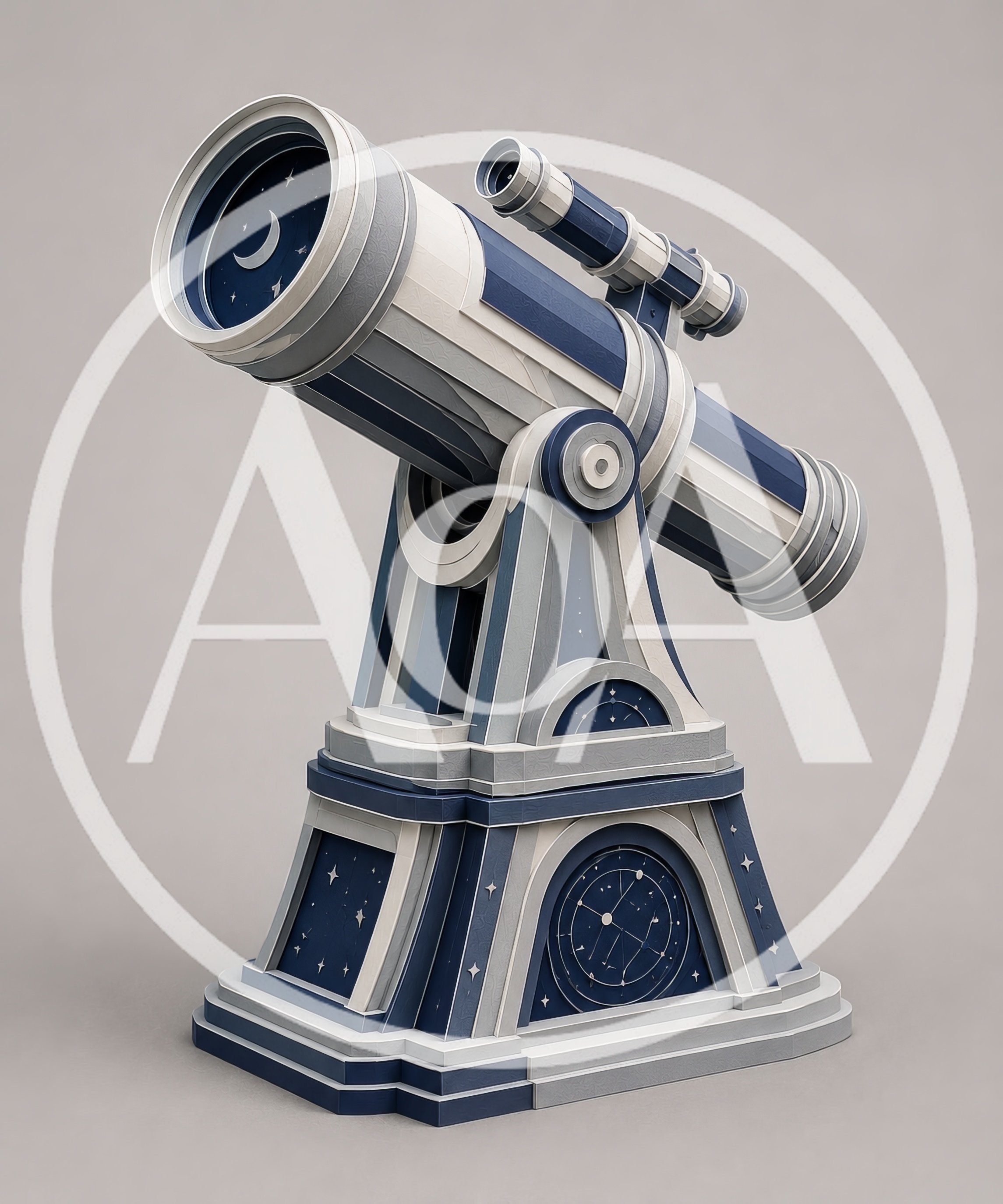 Stylized Decorative Telescope On Ornate Pedestal