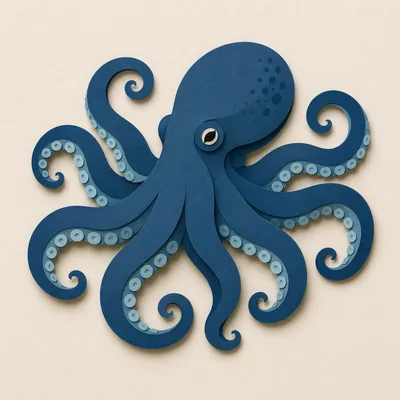 Paper Cutout Style Blue Octopus Illustration