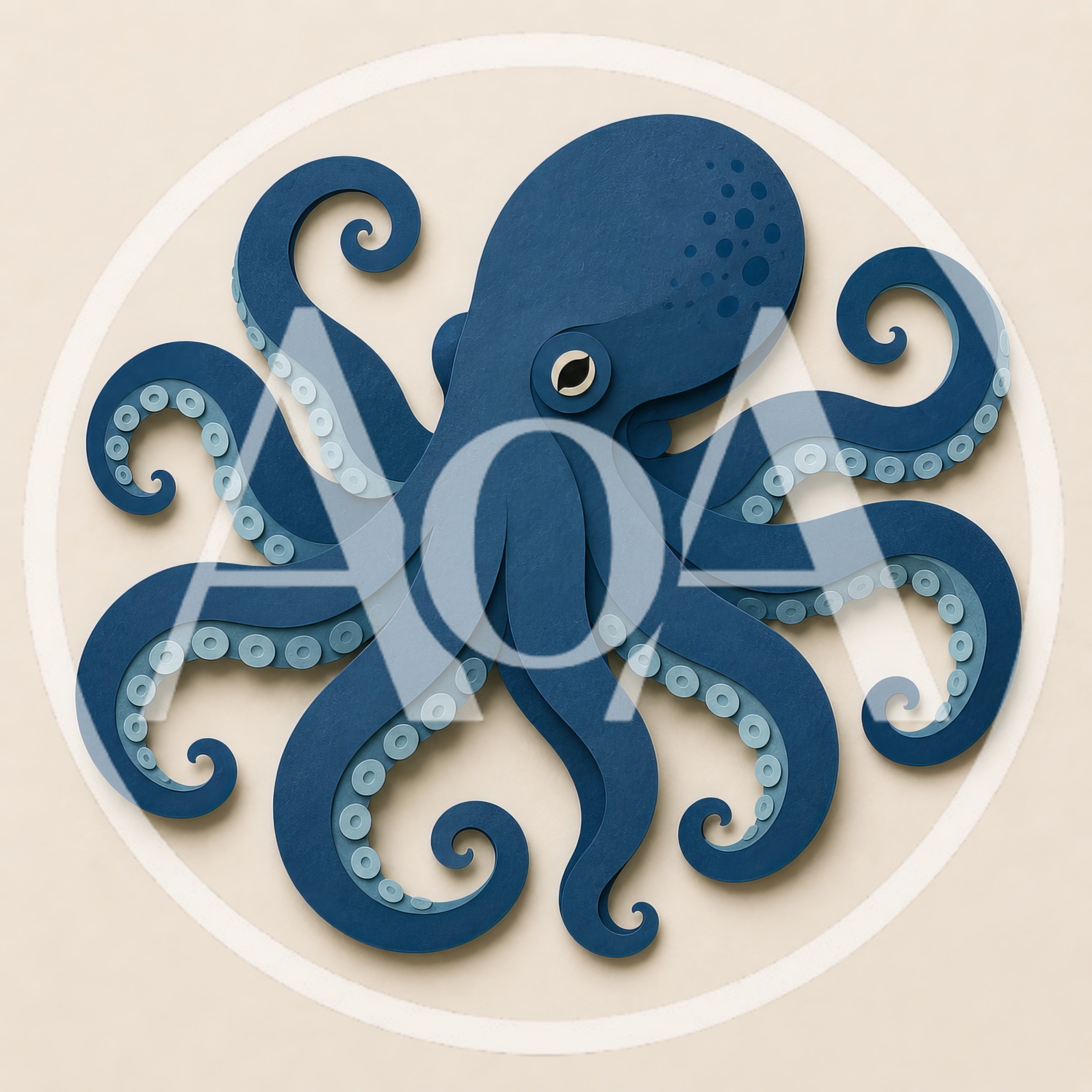 Paper Cutout Style Blue Octopus Illustration