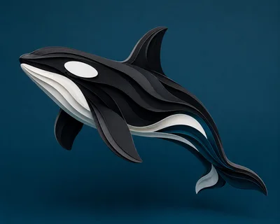Layered Paper Cutout Orca Whale Illustration