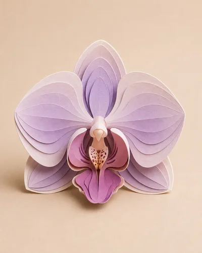 Paper Craft Orchid Flower On Beige Background