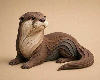 Layered Paper Art Sculpture Of An Otter