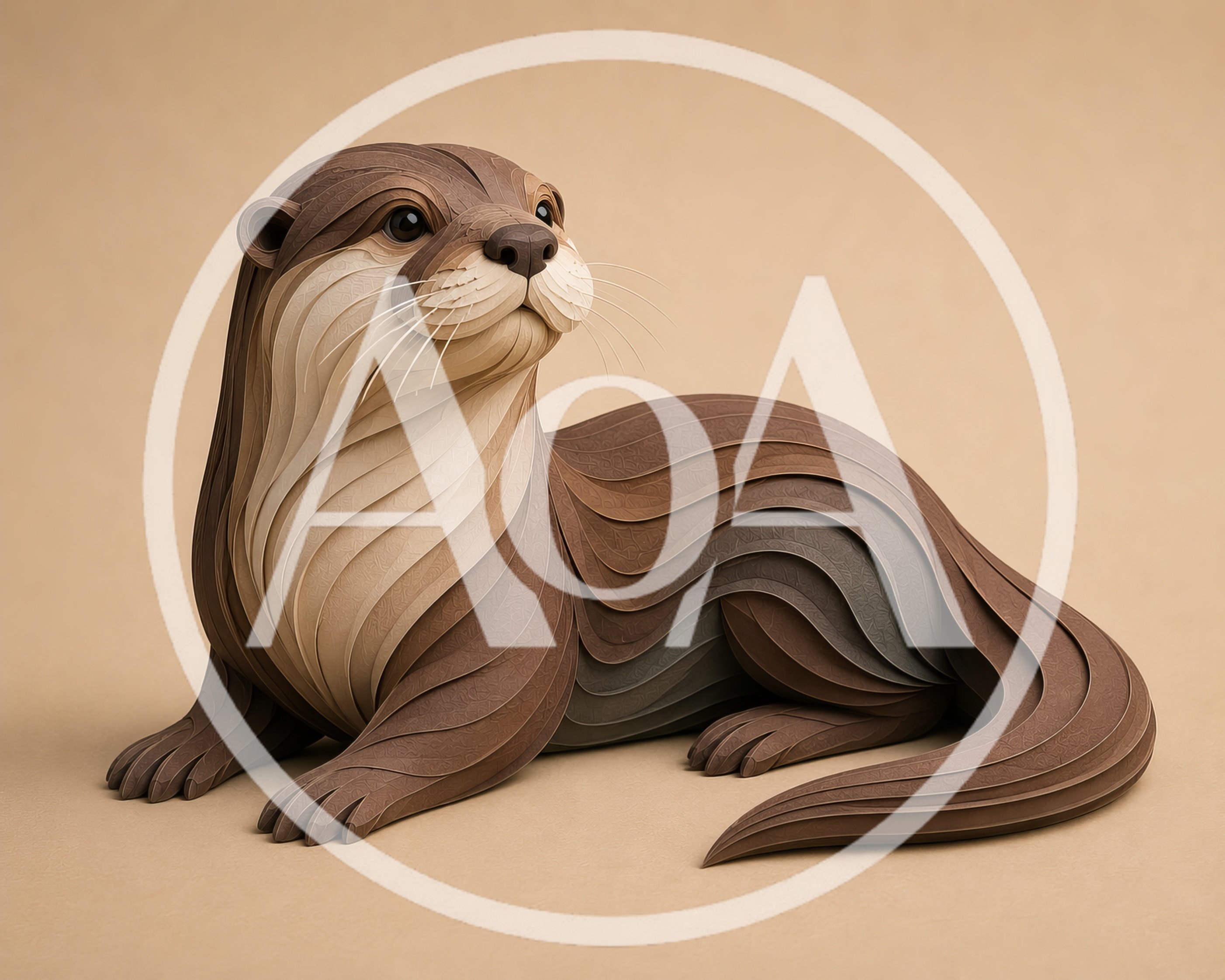 Layered Paper Art Sculpture Of An Otter