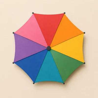 Top View Of A Colorful Rainbow Umbrella