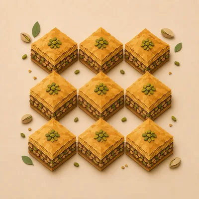 Nine Pieces Of Baklava With Pistachio Toppings