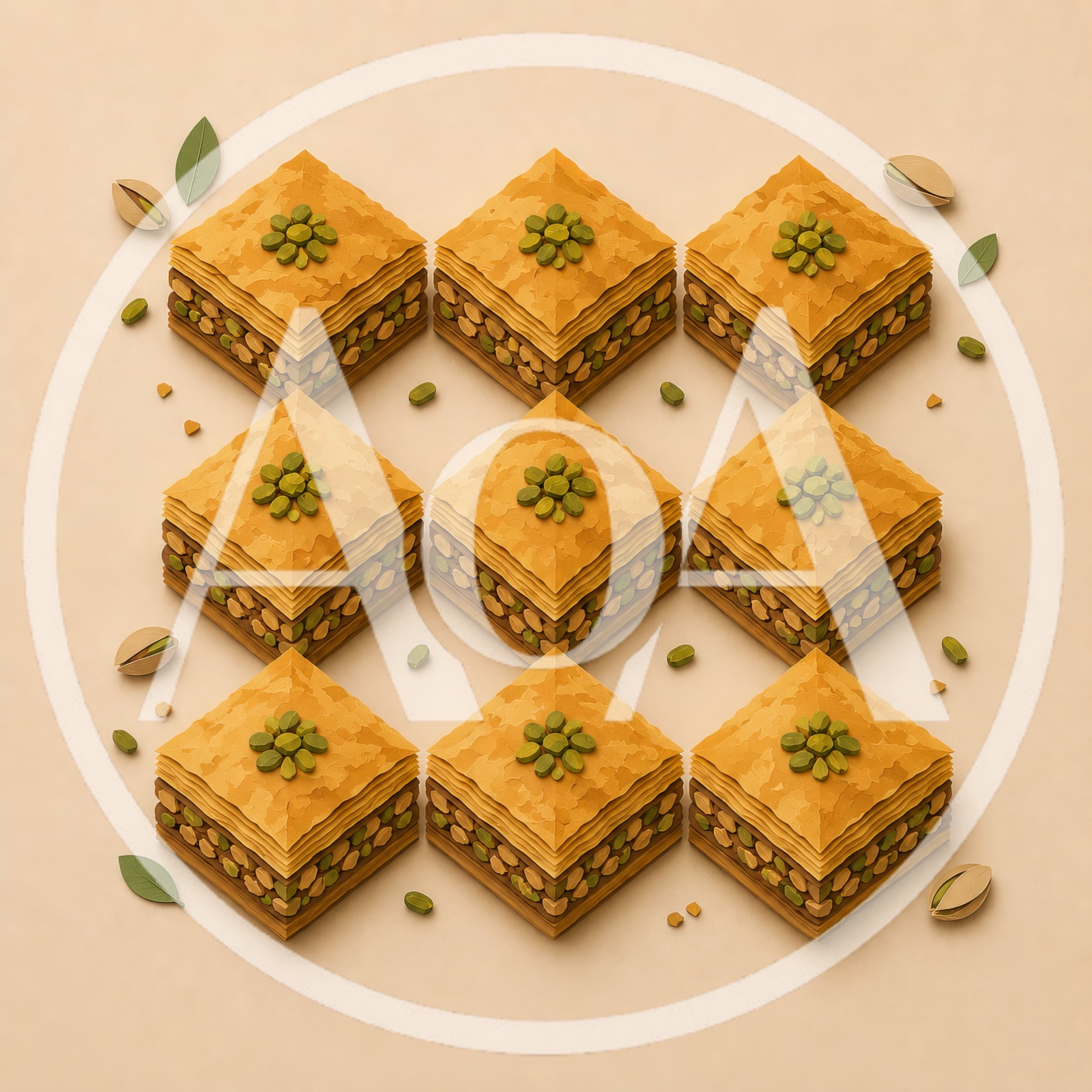 Nine Pieces Of Baklava With Pistachio Toppings