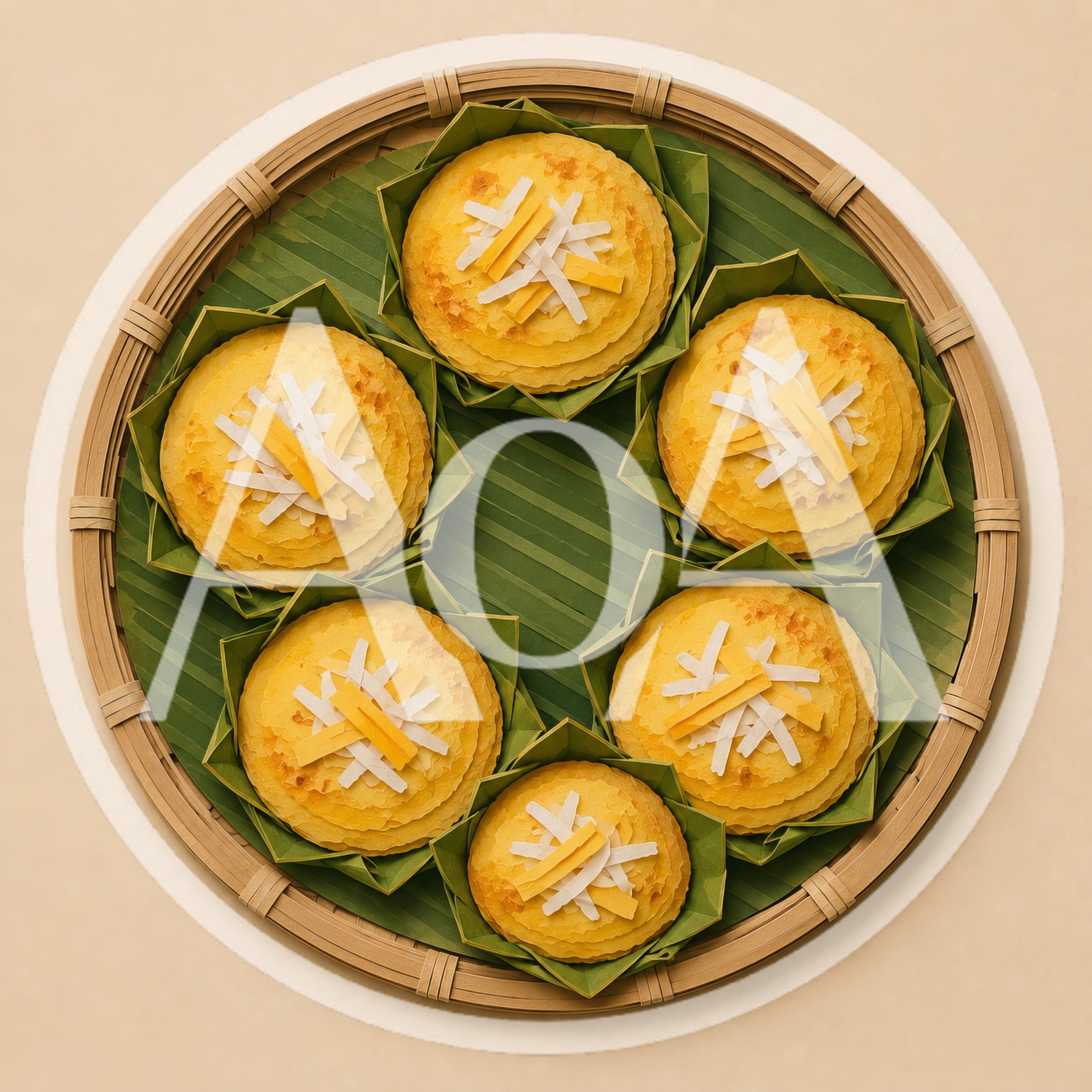 Traditional Thai Coconut Custard Cakes In Banana Leaf Cups