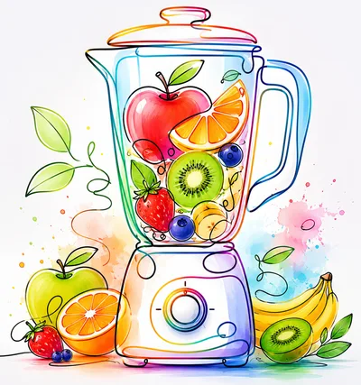 Colorful Watercolor Illustration Of A Fruit Blender