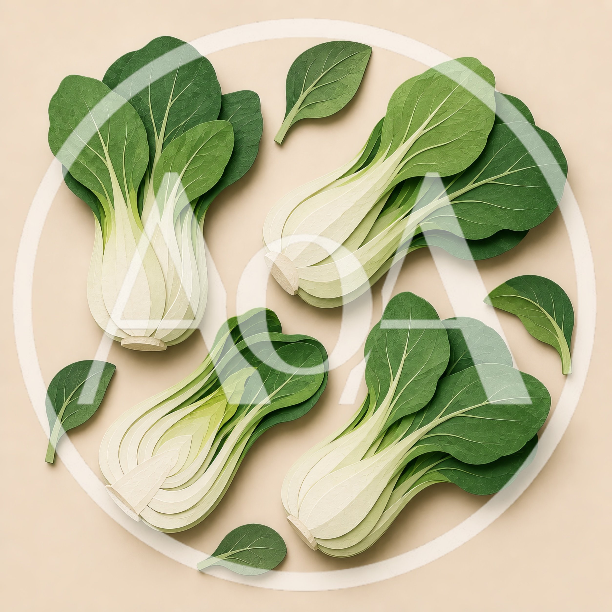 Paper Cutout Style Bok Choy Vegetables