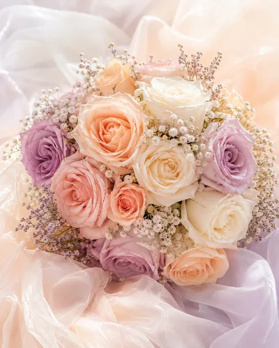Pastel Rose Bouquet on Sheer Fabric