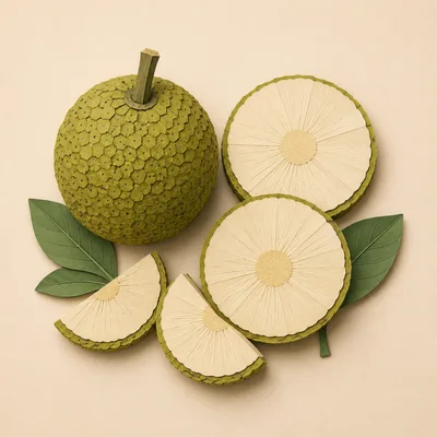 Paper Craft Breadfruit Illustration With Slices And Leaves
