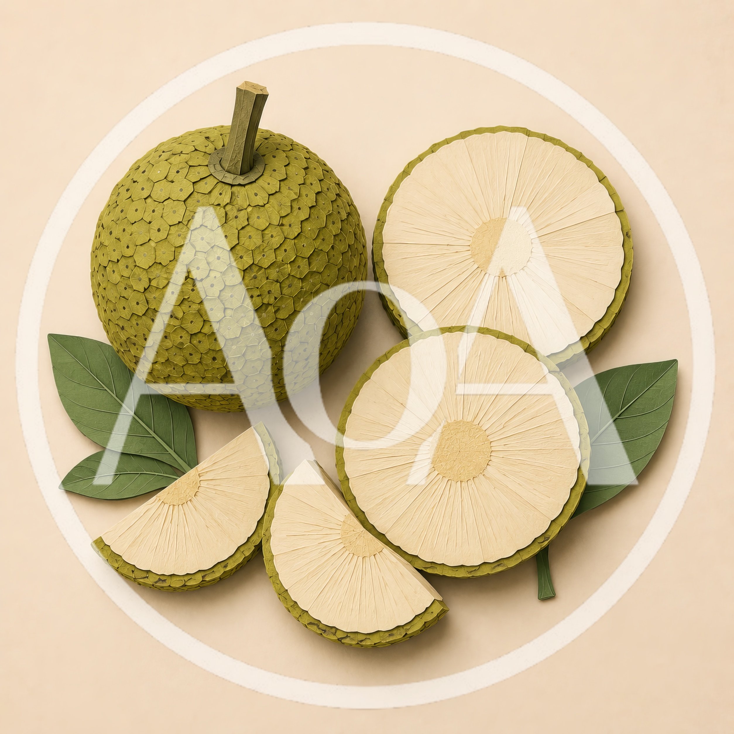 Paper Craft Breadfruit Illustration With Slices And Leaves