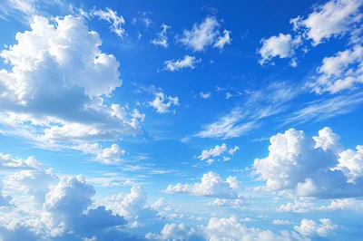 Aerial View Of Fluffy White Clouds In Blue Sky