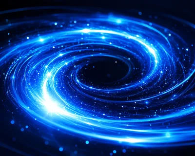 Abstract Blue Light Vortex Swirling In Deep Space