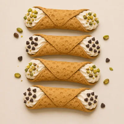 Four Gourmet Cannoli Pastries With Pistachios And Chocolate Chips