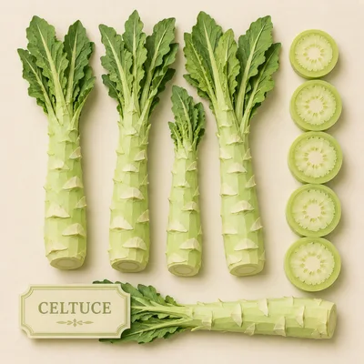 Fresh Celtuce Stems And Slices On Beige Background