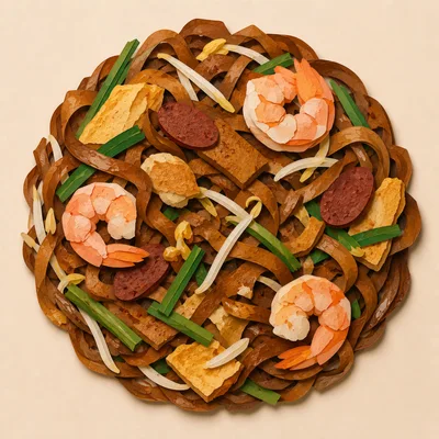 Top Down View Of Pad Thai Noodles