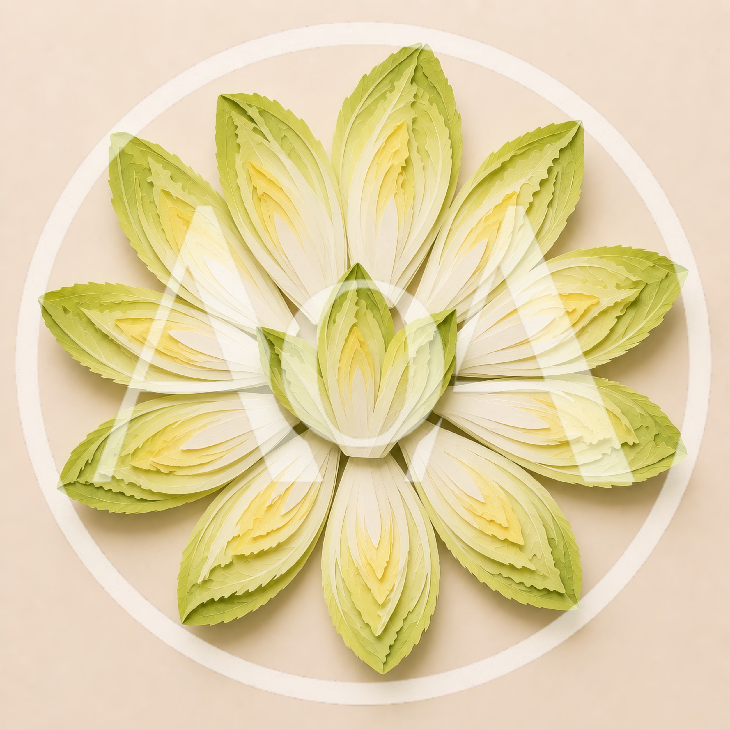Paper Craft Endive Leaves Arranged In A Floral Pattern