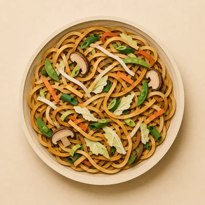 Top Down View Of Vegetable Stir Fry Noodles