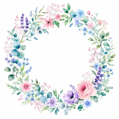 Watercolor Floral Wreath With Pink And Purple Flowers