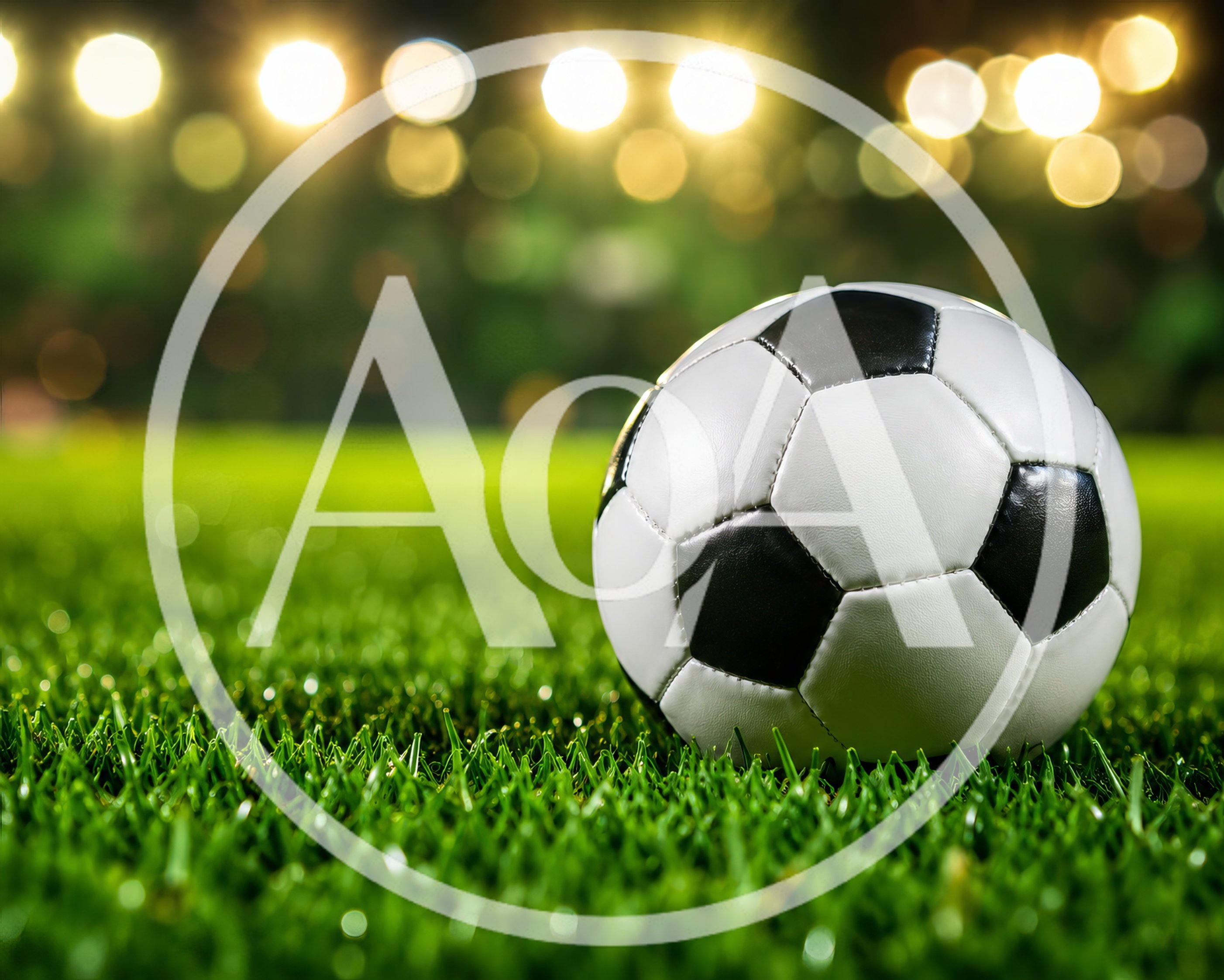 Soccer Ball Resting On Green Stadium Grass