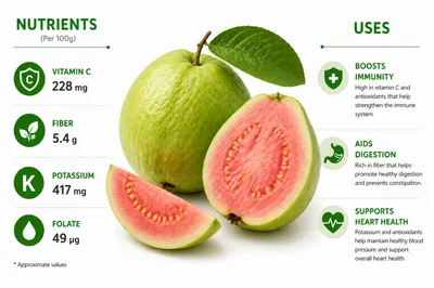 Guava Fruit Nutritional Infographic With Health Benefits