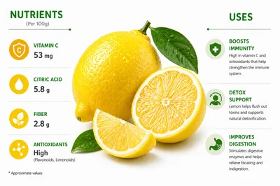 Lemon Nutritional Infographic With Health Benefits