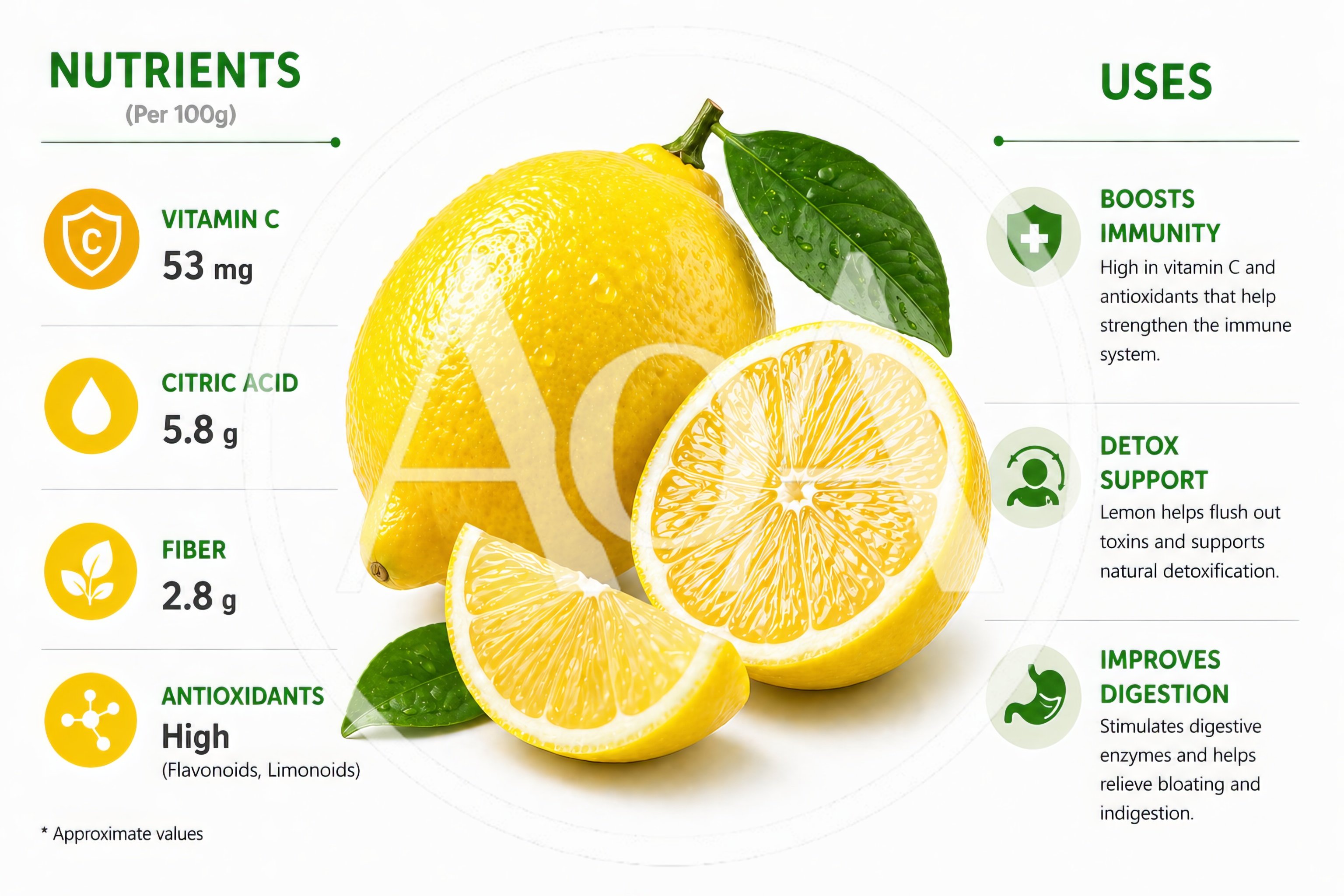 Lemon Nutritional Infographic With Health Benefits
