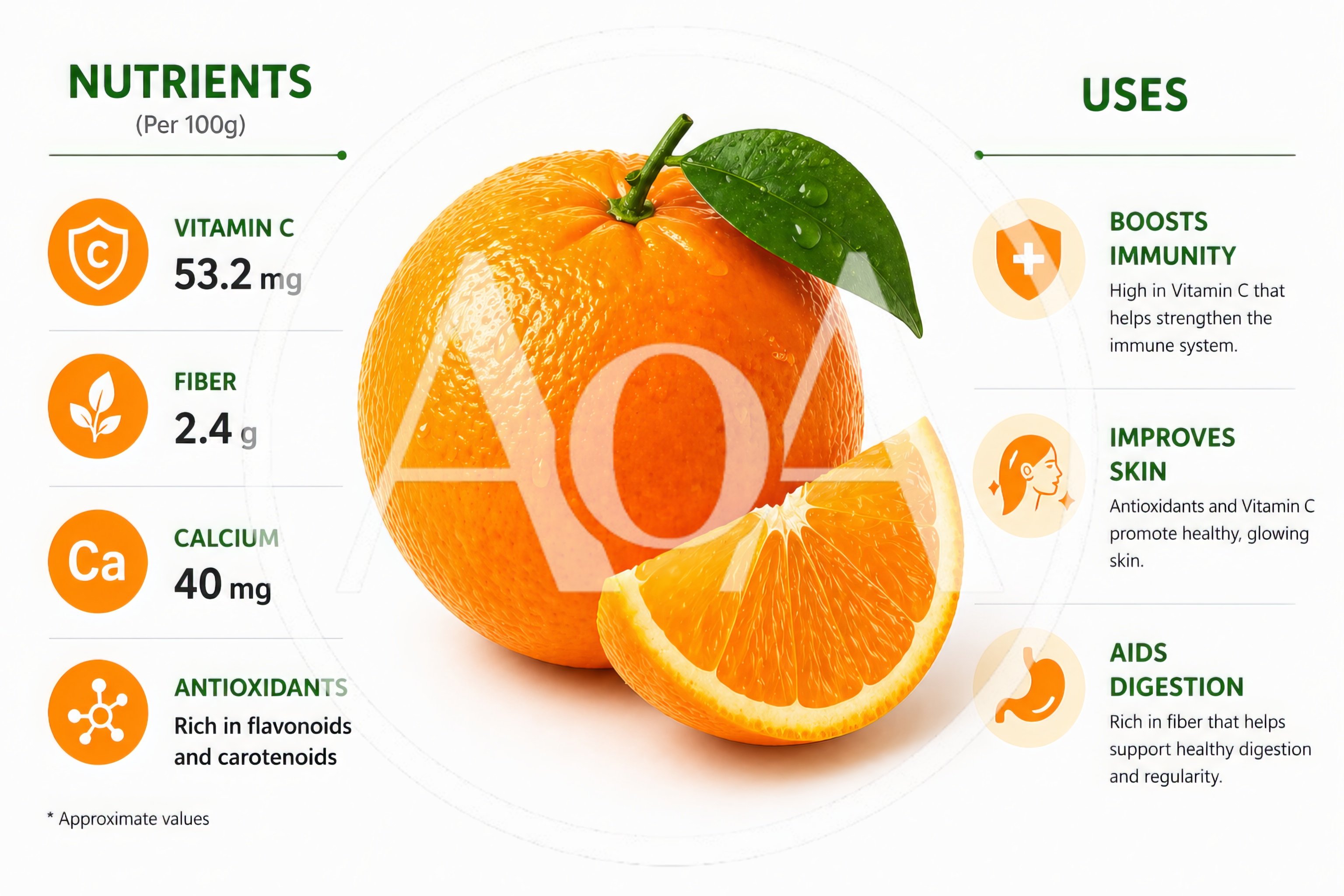 Orange Fruit Nutritional Infographic With Health Benefits