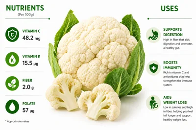 Cauliflower Nutritional Infographic With Health Benefits