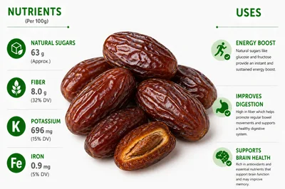 Nutritional Infographic Of Dried Dates Fruit