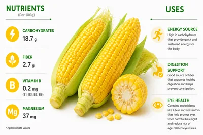 Nutritional Infographic Of Fresh Sweet Corn Cobs