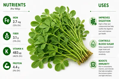 Fenugreek Leaves Nutritional Infographic With Health Benefits