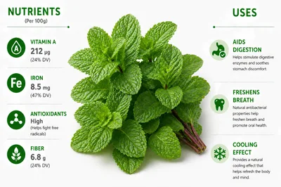 Fresh Mint Leaves Infographic With Nutritional Facts